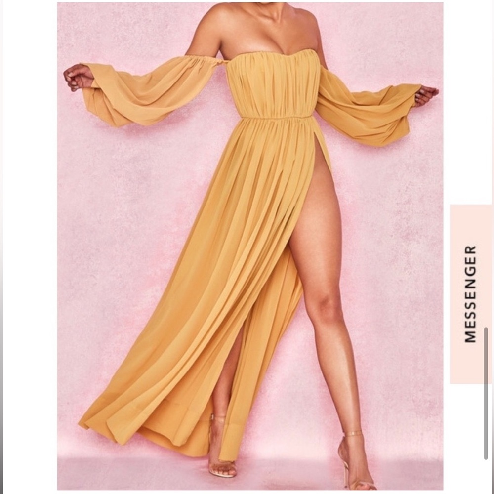 House of CB -  Marlena Mustard Chiffon Dress
